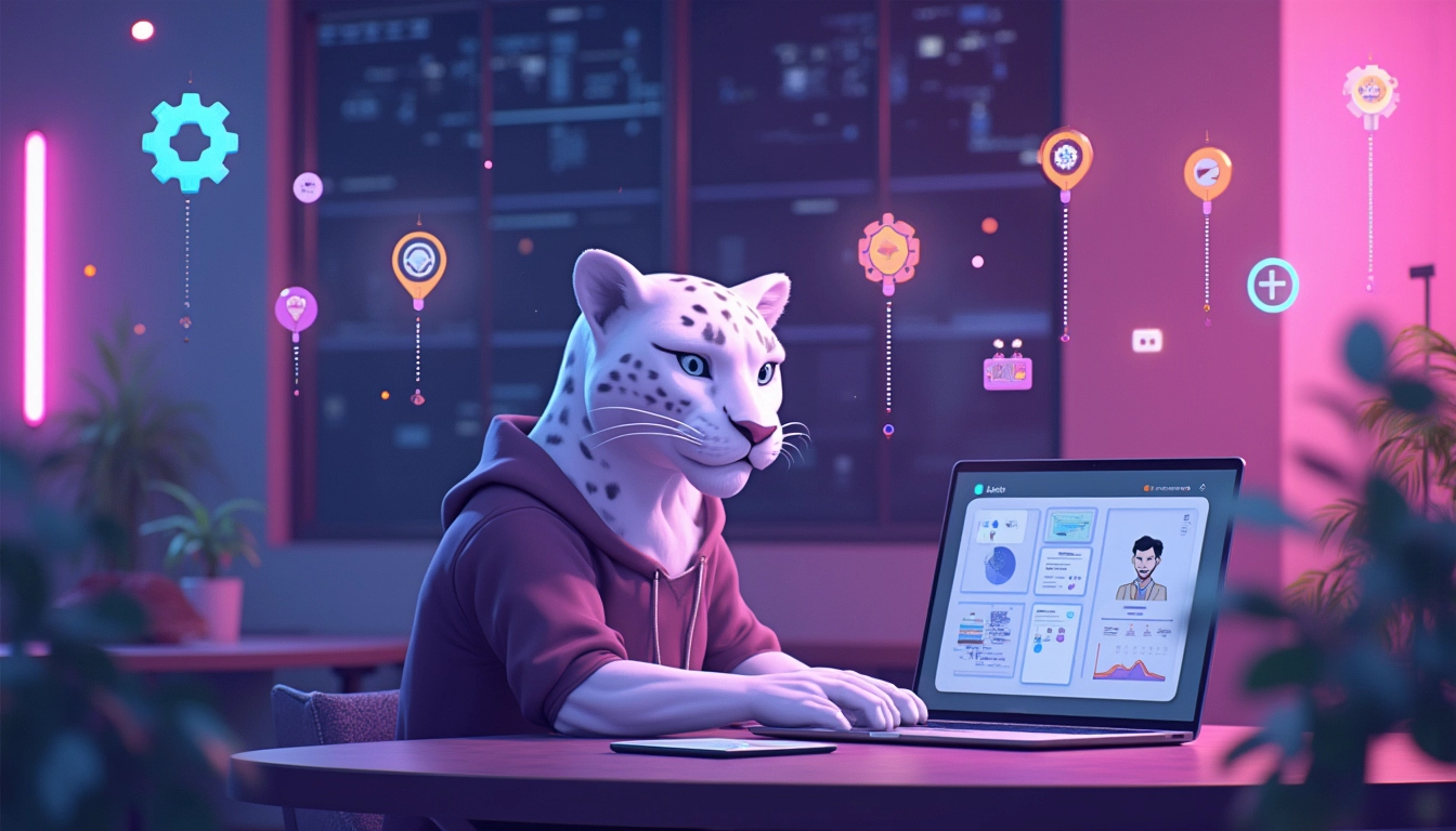 Illustration d'un processus d'automatisation avec des outils digitaux et flux de travail optimisés.