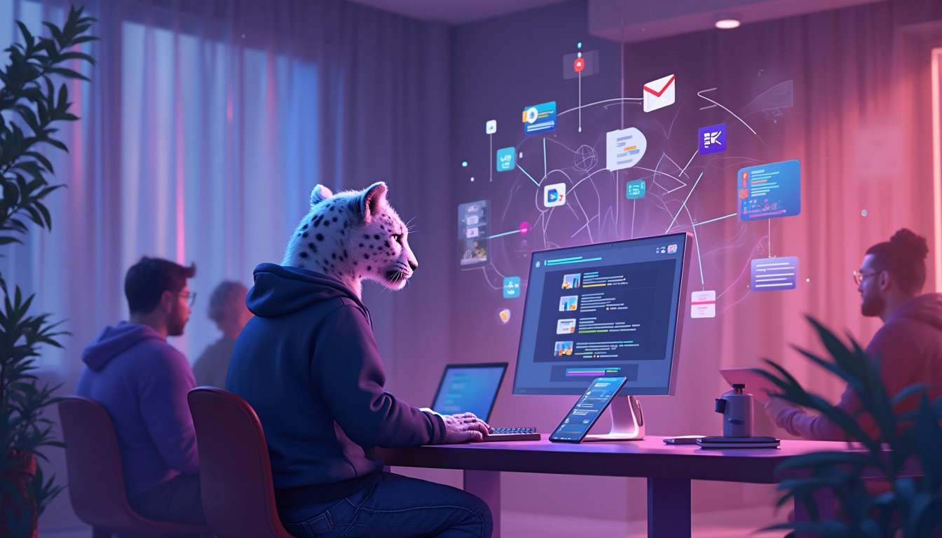 Personne utilisant un ordinateur pour automatiser des workflows et gérer des tâches